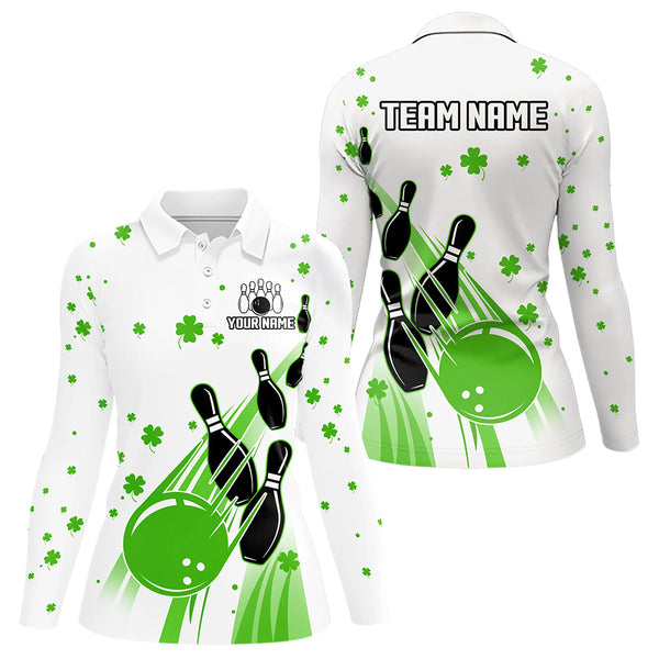 Green and White Shamrock Lucky Bowling Shirts For Women Custom St Patrick Day Team Bowling Jerseys NQS9499