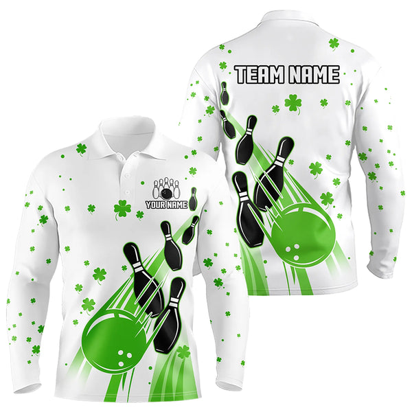 Green and White Shamrock Lucky Bowling Shirts For Men Custom St Patrick Day Team Bowling Jerseys NQS9499