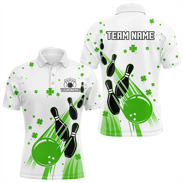 Green and White Shamrock Lucky Bowling Shirts For Men Custom St Patrick Day Team Bowling Jerseys NQS9499