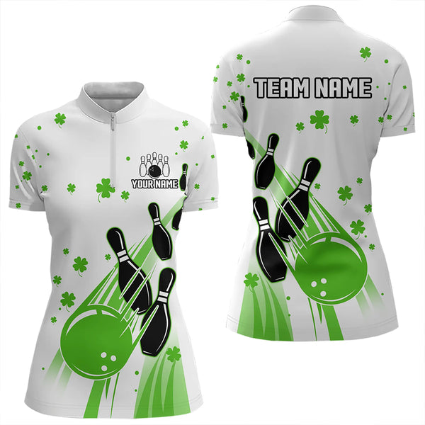 Green and White Shamrock Lucky Bowling Shirts For Women Custom St Patrick Day Team Bowling Jerseys NQS9499