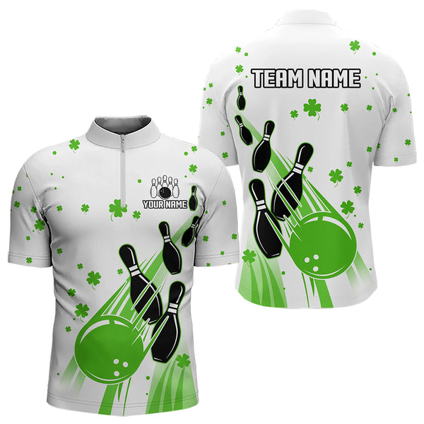 Green and White Shamrock Lucky Bowling Shirts For Men Custom St Patrick Day Team Bowling Jerseys NQS9499