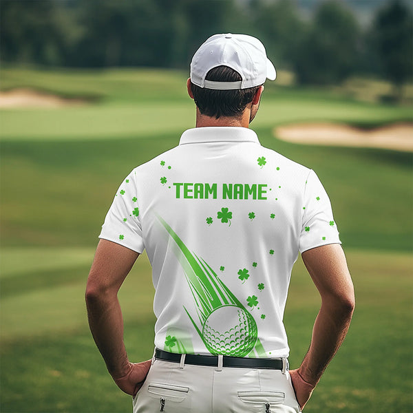 Green and White shamrock Lucky Mens golf polo shirts Custom St Patrick Day golf attire for men NQS9500