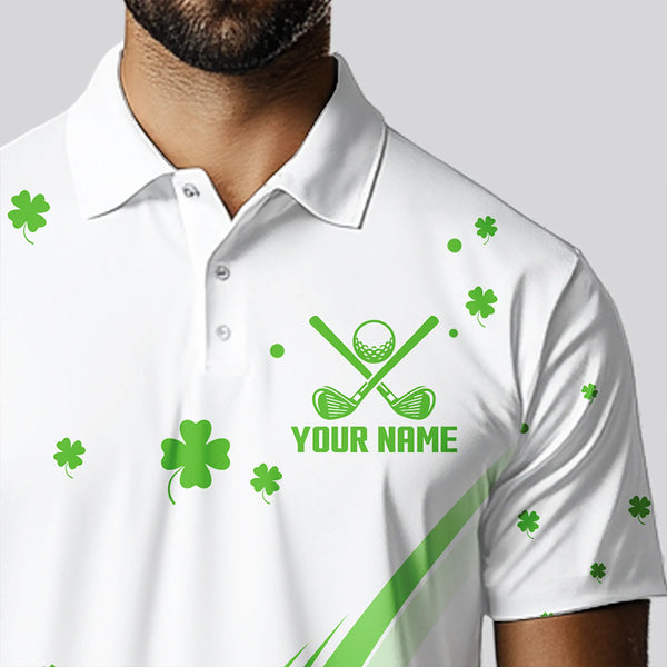 Green and White shamrock Lucky Mens golf polo shirts Custom St Patrick Day golf attire for men NQS9500
