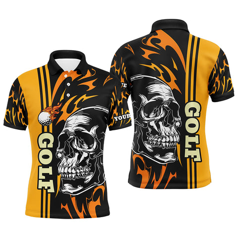 Personalized Mens golf polo shirts custom black and yellow skull golf top for mens, golfing gifts NQS7274
