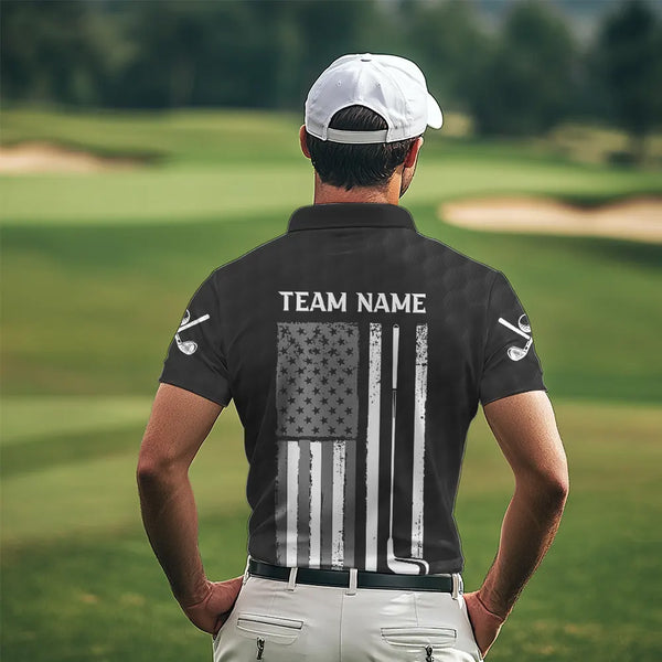 Black and White Retro American Flag Mens golf polo shirts custom team patriotic golf gifts golfer NQS9663
