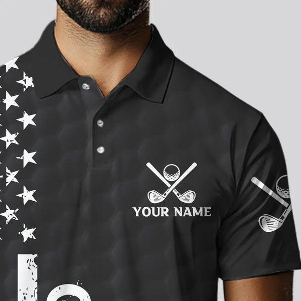 Black and White Retro American Flag Mens golf polo shirts custom team patriotic golf gifts golfer NQS9663