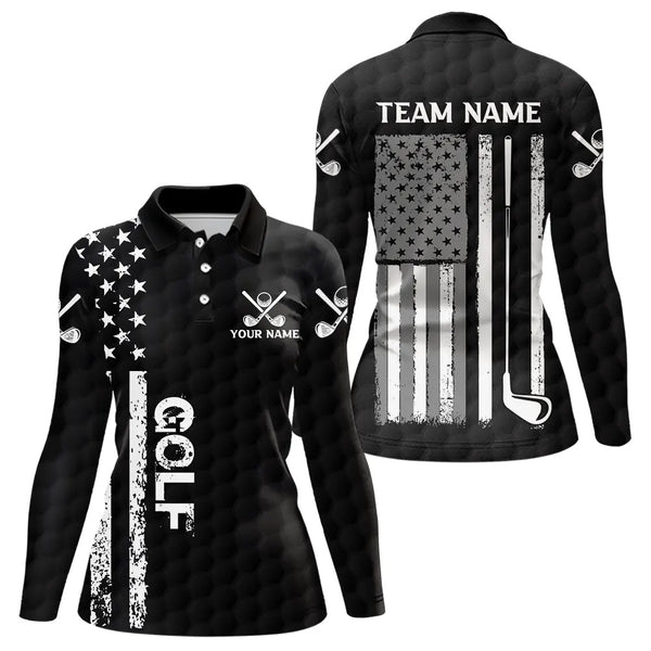 Black and White Retro American Flag Women golf polo shirts custom team patriotic golf gifts golfer NQS9663