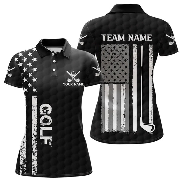 Black and White Retro American Flag Women golf polo shirts custom team patriotic golf gifts golfer NQS9663
