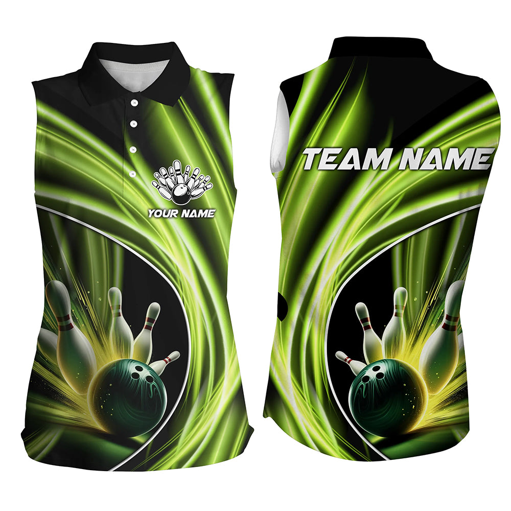 Green Light Bowling Jerseys For Women Custom Ladies Bowling Sleeveless Polo shirts for Team Bowlers NQS7603