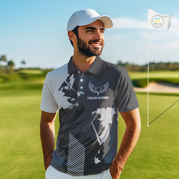 Personalized Gray camo Golf polo shirts for men custom camo golf shirts, unique golf gifts NQS9944