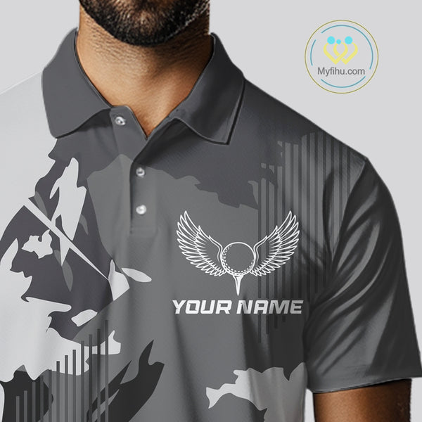 Personalized Gray camo Golf polo shirts for men custom camo golf shirts, unique golf gifts NQS9944