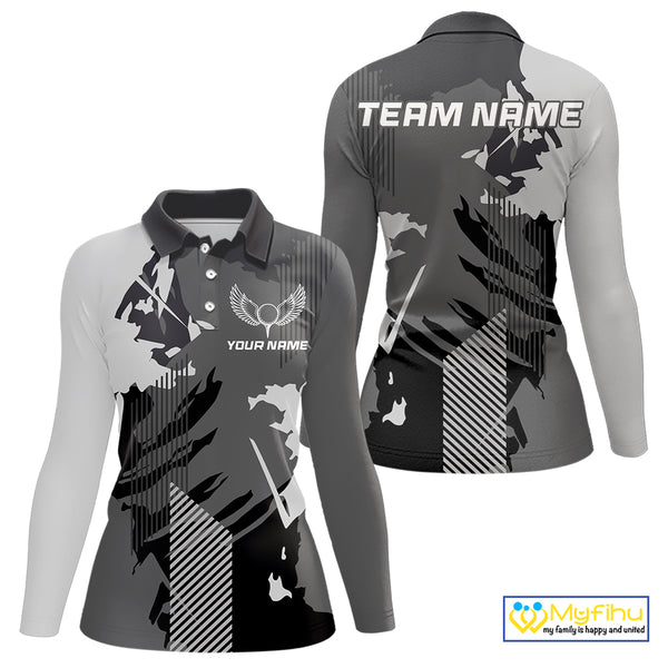 Personalized Gray camo Golf polo shirts for women custom camo golf shirt, unique golf gifts NQS9944