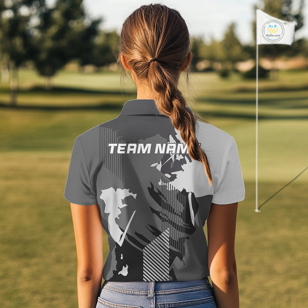 Personalized Gray camo Golf polo shirts for women custom camo golf shirt, unique golf gifts NQS9944