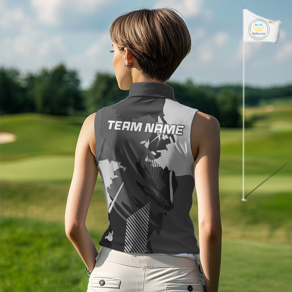 Personalized Gray camo Golf sleeveless polo shirts for women custom camo golf shirt, unique golf gifts NQS9944