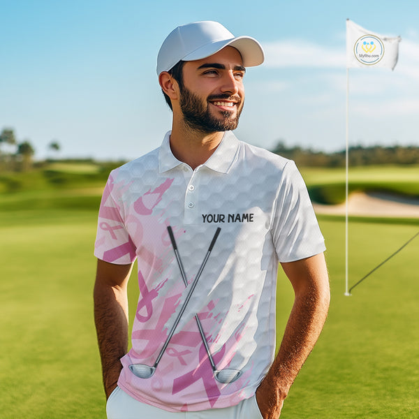 Breast cancer Mens golf polo shirts custom Pink ribbon pattern golf clubs team golf tops for men NQS10423