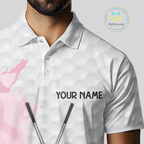 Breast cancer Mens golf polo shirts custom Pink ribbon pattern golf clubs team golf tops for men NQS10423