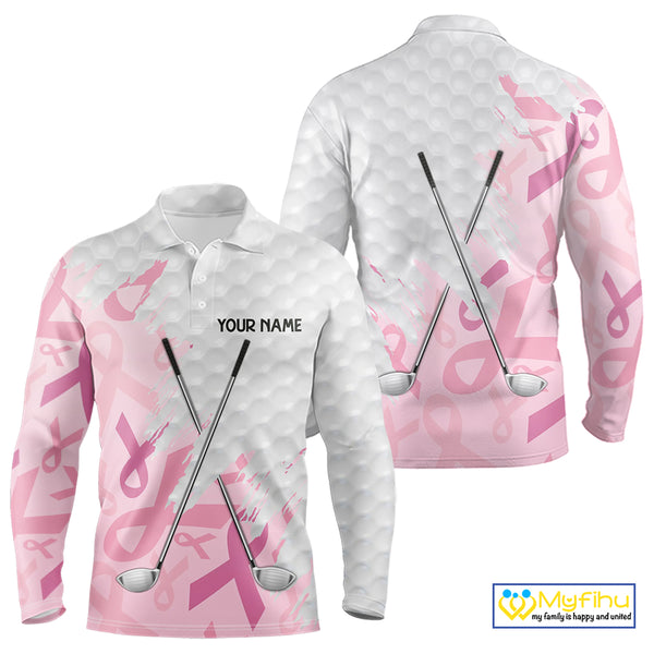 Breast cancer Mens golf polo shirts custom Pink ribbon pattern golf clubs team golf tops for men NQS10423