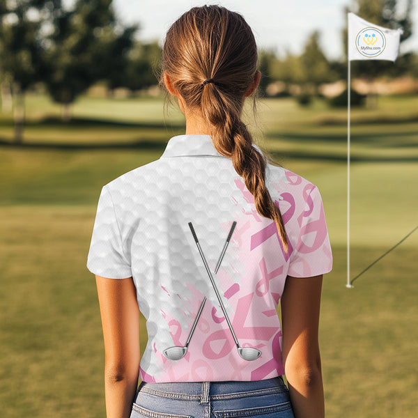 Breast cancer Women golf polo shirts custom Pink ribbon pattern golf clubs team golf tops for ladies NQS10423