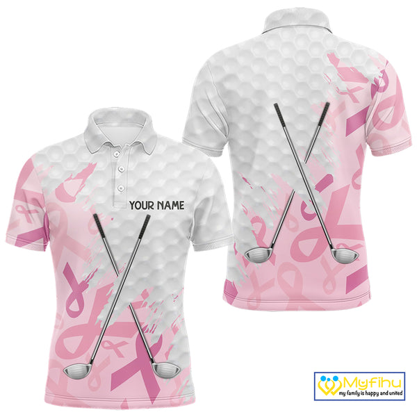 Breast cancer Mens golf polo shirts custom Pink ribbon pattern golf clubs team golf tops for men NQS10423