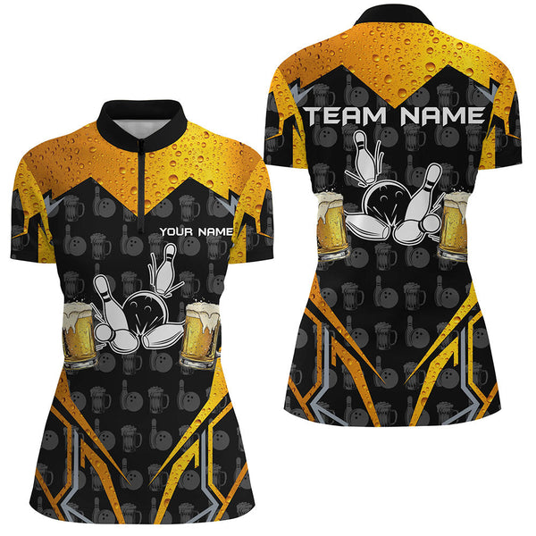Black Camo Bowling Beer customize bowling shirts for women, Team bowling jerseys gift for bowlers NQS8224