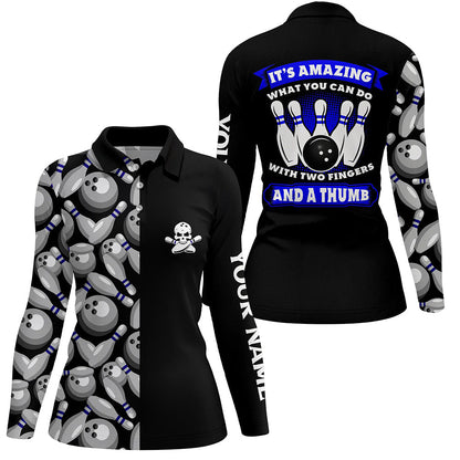 Skull black Womens bowling polo shirt custom It's amazing what you can do with two fingers and a thumb NQS6829