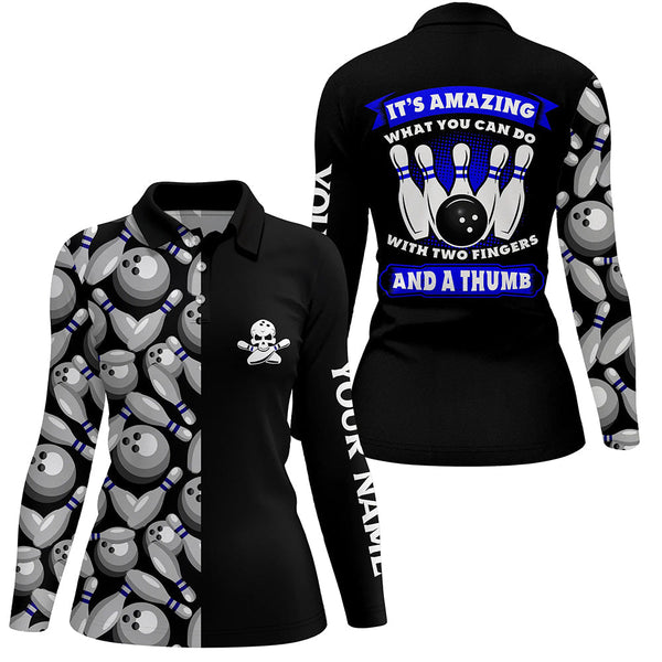 Skull black Womens bowling polo shirt custom It's amazing what you can do with two fingers and a thumb NQS6829