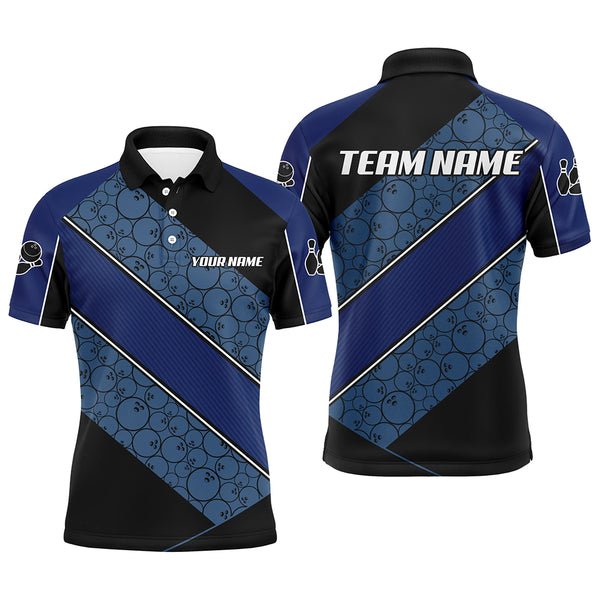 Black and Blue Camo Custom Bowling Polo, Quarter Zip Shirt For Men Personalized Bowling Team Jerseys NQS8907