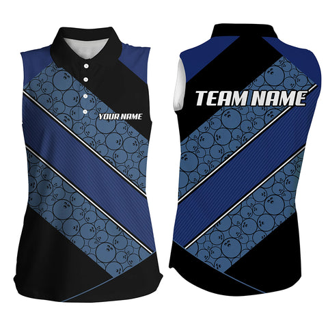 Black and Blue Camo Custom Bowling Sleeveless Polo Shirt For Women Personalized Bowling Team Jerseys NQS8907