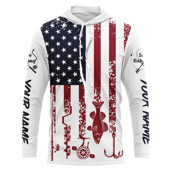 American Flag Walleye Ice Fishing Shirts Custom Patriotic Fishing Jersey For Fisherman NQS9159