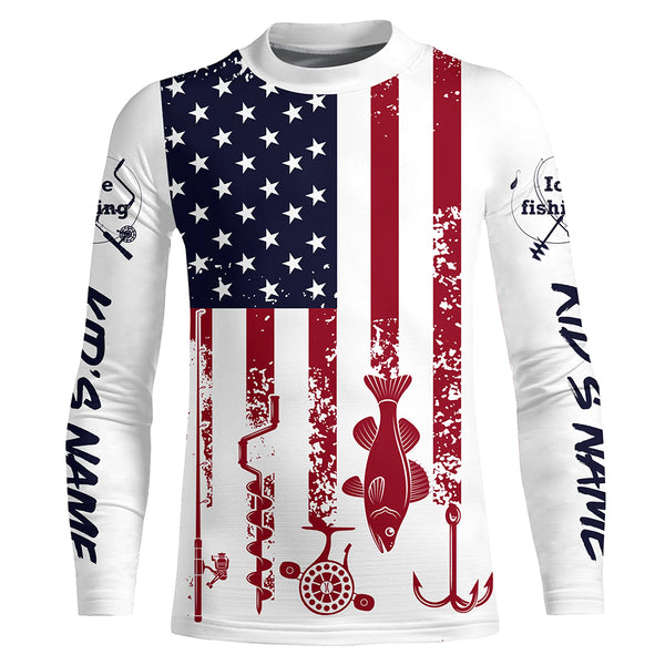 American Flag Walleye Ice Fishing Shirts Custom Patriotic Fishing Jersey For Fisherman NQS9159