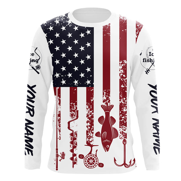 American Flag Walleye Ice Fishing Shirts Custom Patriotic Fishing Jersey For Fisherman NQS9159