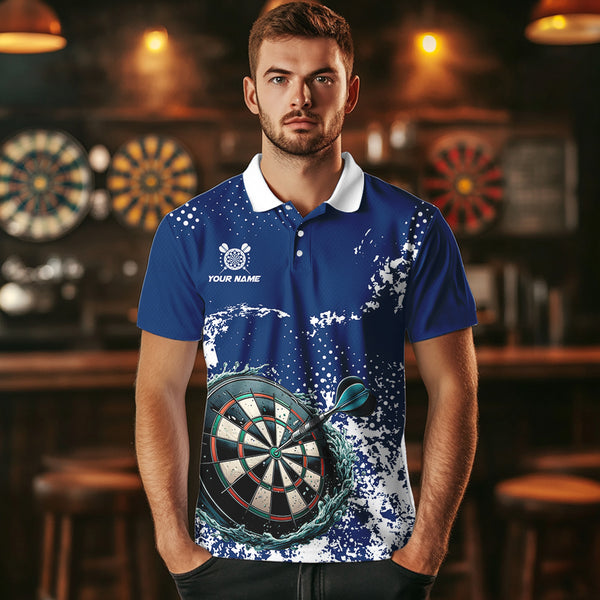 Personalized White & Blue Grunge Darts Shirt For Men Custom Dart Outfit Team Jersey NQS9510