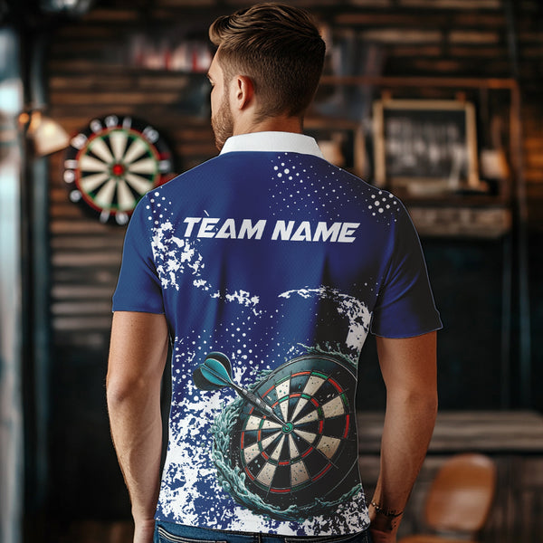 Personalized White & Blue Grunge Darts Shirt For Men Custom Dart Outfit Team Jersey NQS9510