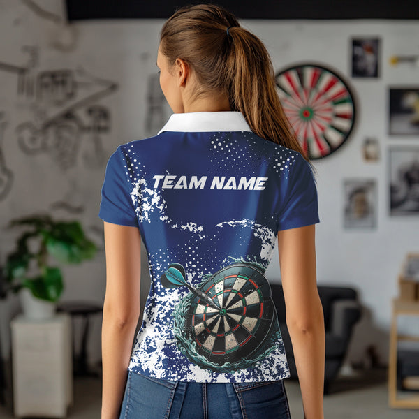 Personalized White Blue Grunge Darts Shirt For Women Custom Dart Outfit Team Jersey NQS9510