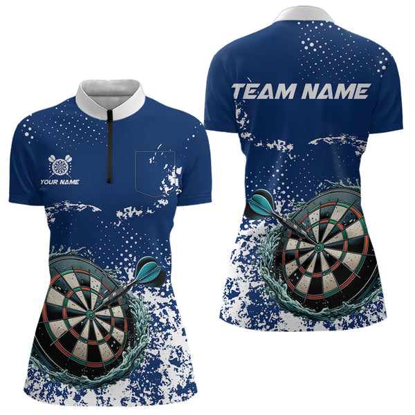 Personalized White Blue Grunge Darts Shirt For Women Custom Dart Outfit Team Jersey NQS9510
