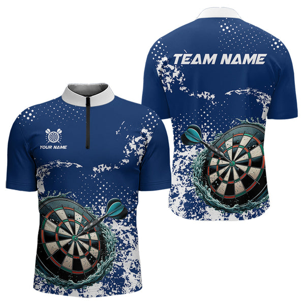 Personalized White & Blue Grunge Darts Shirt For Men Custom Dart Outfit Team Jersey NQS9510