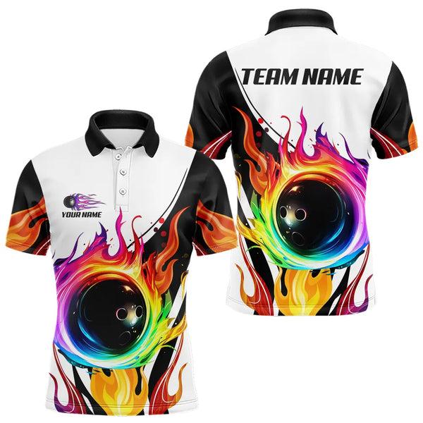 Colorful Flame Bowling Polo, Quarter Zip Shirts for Men Custom Fire Team Bowling jerseys NQS9675
