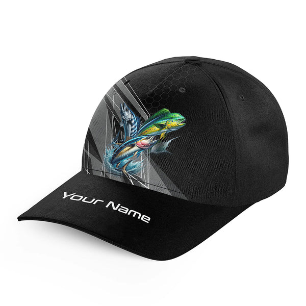 Personalized Mahi-mahi, Wahoo, Tuna Offshore slam Fishing baseball cap, fishing hats for men, women NQS9955