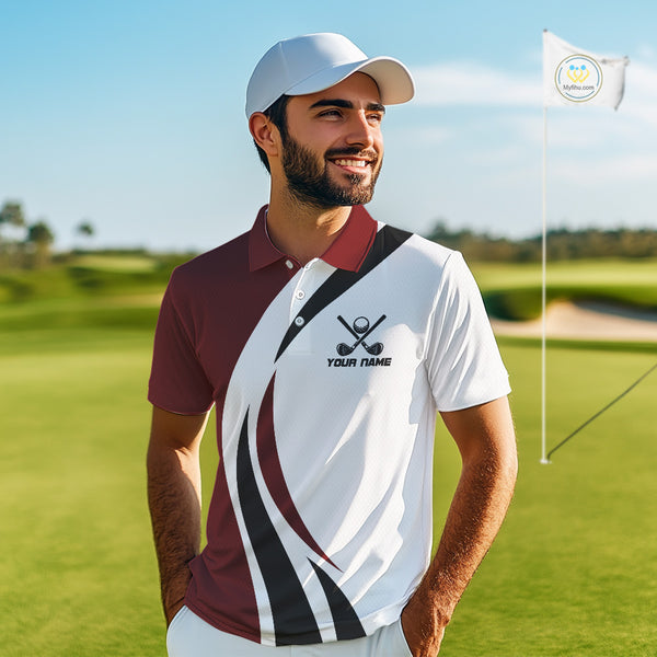 Red and White Men golf polo shirt Custom golf attire for men, gifts for golf lovers NQS10106