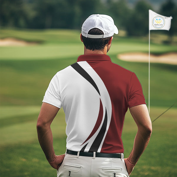 Red and White Men golf polo shirt Custom golf attire for men, gifts for golf lovers NQS10106