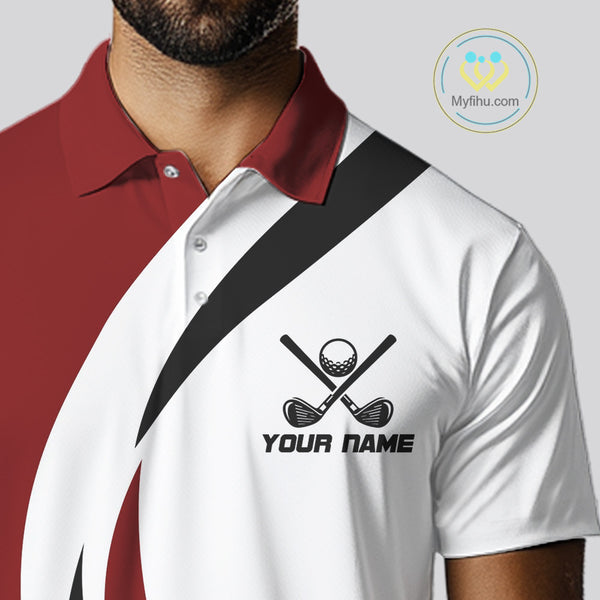 Red and White Men golf polo shirt Custom golf attire for men, gifts for golf lovers NQS10106