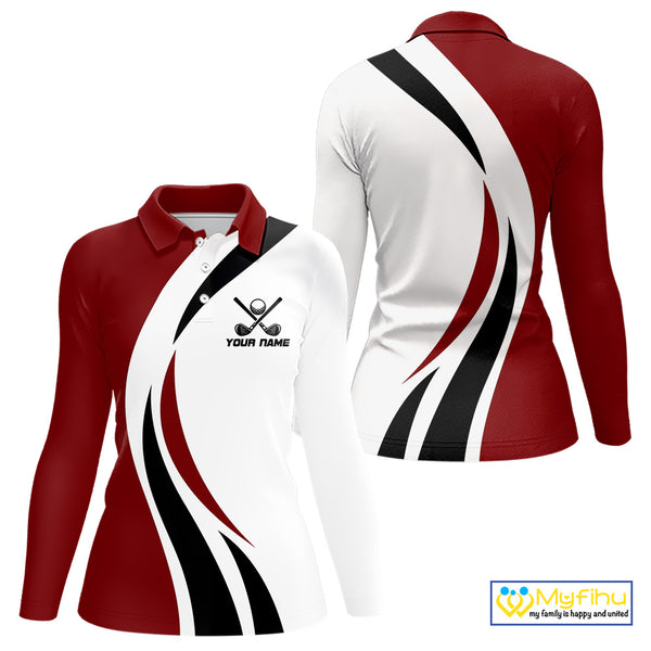 Red and White Women golf polo shirt Custom golf attire for ladies, gifts for golf lovers NQS10106
