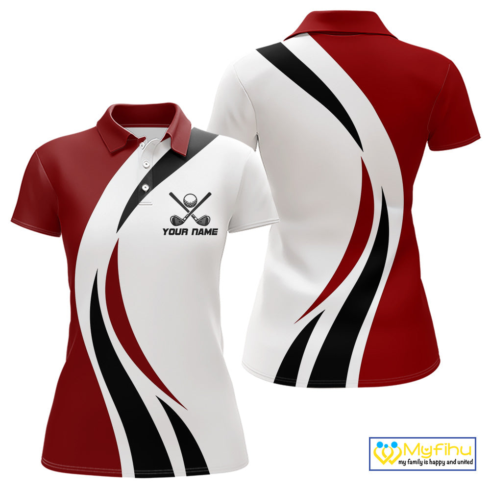 Red and White Women golf polo shirt Custom golf attire for ladies, gifts for golf lovers NQS10106