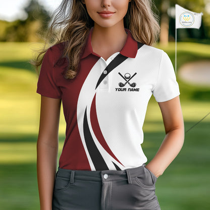 Red and White Women golf polo shirt Custom golf attire for ladies, gifts for golf lovers NQS10106
