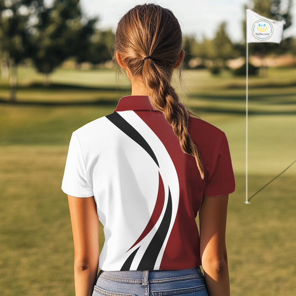 Red and White Women golf polo shirt Custom golf attire for ladies, gifts for golf lovers NQS10106