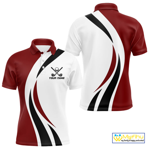 Red and White Men golf polo shirt Custom golf attire for men, gifts for golf lovers NQS10106