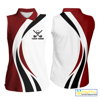 Red and White Women Sleeveless golf polo shirt Custom golf attire for ladies, gifts for golf lovers NQS10106