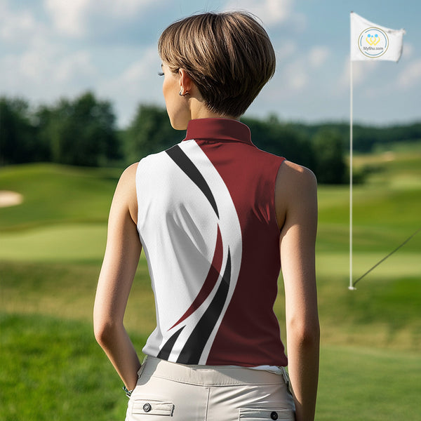 Red and White Women Sleeveless golf polo shirt Custom golf attire for ladies, gifts for golf lovers NQS10106
