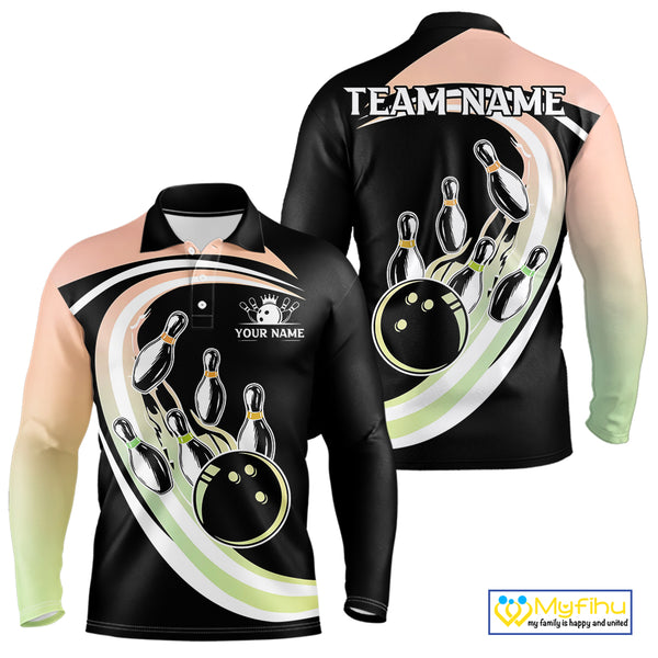 Pink and Green Gradient Bowling Shirts For Men Custom Bowling Team League Jersey, Gift For Bowler NQS10433