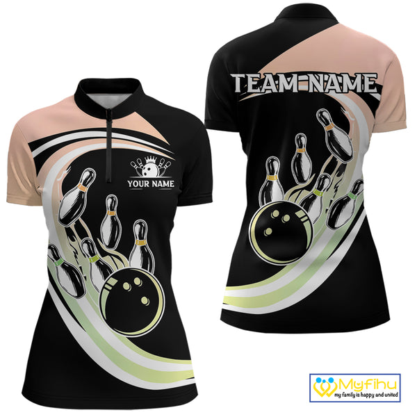 Pink and Green Gradient Bowling Shirts For Women Custom Bowling Team League Jersey, Gift For Bowler NQS10433